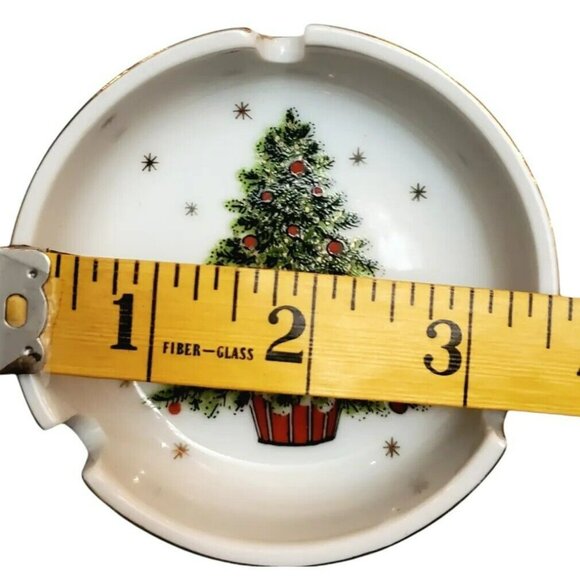 VTG Ashtray Christmas Tree Gold Trim Snowflake Ceramic Holiday George Good Japan - Picture 6 of 6